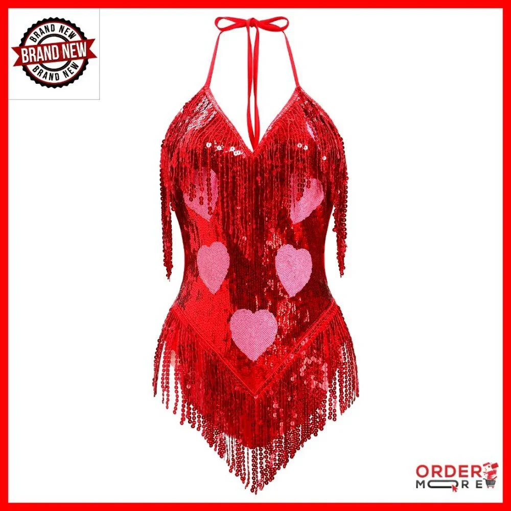 Sleeveless Sequins Tassel Bodysuit Leotard Rave Festival Clubwear